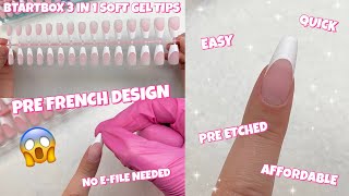 TRYING BTARTBOX PREMADE FRENCH TIP DESIGN SOFT GEL NAIL TIPS | EASIEST \u0026 QUICKEST GELX NAILS AT HOME