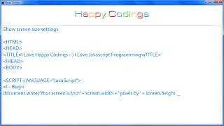JavaScript | Show screen size settings