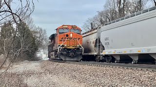 15,000 Ton Train On The Hill Passes Train With DPU Working Hard Up The Hill!  2 Trains Go Up Grade!