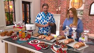 Jenny Lee (6) 9oz Triple Berry Cinnamon Swirl Demi Loaves w/ Tongs on QVC