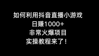 【完整教程】如何利用抖音直播小游戏日赚1000+，非常火爆项目，实操教程来了！