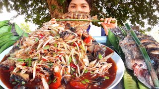 กิน ส้มตำหอยเชอรี่เผ็ดๆตัวใหญ่ๆ ปลานิลย่างหอมๆ หอยเชอร์รี่สดๆ ตำปลาร้าแซ่บๆจร้า#นั่งกินแซ่บ#ตำหอย