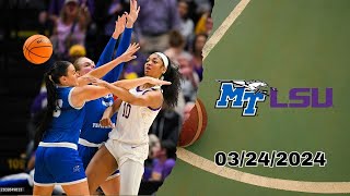 Full Game : LSU vs Middle Tennessee - March 24, 2024 | NCAA Women's Championship
