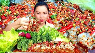 กุ้งสดราดน้ำปลาร้าเดือด‼กุ้งกรอบหวานเเกล้มมะระผักสดๆ เเซ่บสะใจ|ส้มซ่าพาเเซ่บ