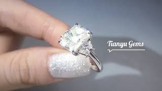 3 Stone Fancy Cut Colorless Diamond Moissanite Gold Engagement Wedding Ring