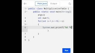 Multiplication table in Java #shorts #short #viralshort @Studywithraj86