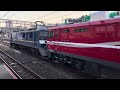 【eh800 10 om出場無動回送（全検）】jr貨物ef210形300番台326号機＋ムドeh800形10号機が大宮駅5番線に到着停車するシーン（単8282レ・鶴臨a991b）2024.1.31