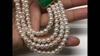 Multi Strand Pearl Necklace with Emerald