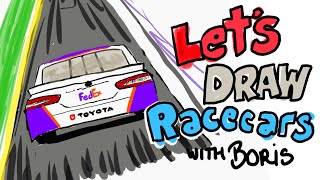 Draw Race Cars with Boris from Joe Gibbs Racing: Ep 4 Denny Hamlin's FedEx Camry and FedEx Truck