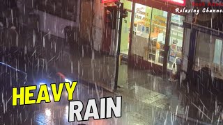 Night Rain Storm At Bustling Chinese Restaurant | Heavy Rain and Thunder Sounds | Deep Sleep