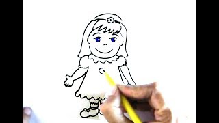 How to draw a little Girl  in easy steps, step by step for children, kids, beginners