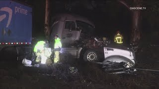 Two Amazon semi-trucks crash during rainfall in San Diego