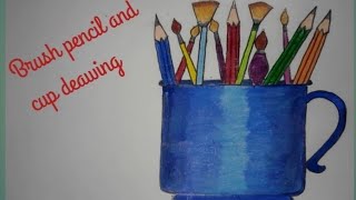 How to Brush and pencil cup drawing easily