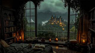 You're Studying with Some Classic Book in a Gothic Bedroom | Dark Academia Ambience & Cozy Piano