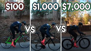 $100 vs $1,000 vs $7,000 road bike TEST (WHATS THE DIFFERENCE???)