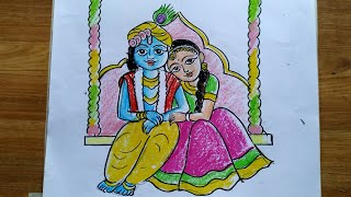 how to draw lord radha krishna for jhulan yatra special,lord radha kriashna painting,lord krishna,