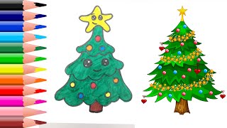How To Draw A Cute Christmas Tree Easy Step By Step For Kids | Christmas Drawing Tutorial