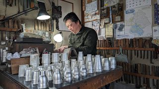 錫のカップを作るプロセス。日本の素晴らしい錫職人