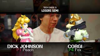 VT Melee - Tech Chase 15 - Losers Semis - Dick Johnson (Peach) vs Corgi (Fox)