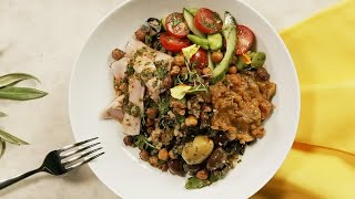 Mediterranean Grain Bowl with Chermoula, Zaalouk, and Tuna