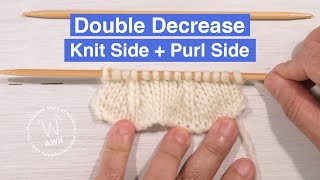 Central Double Decrease - Knit Side and Purl Side - Portuguese Style of Knitting