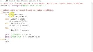 calculate discount based on the amount and given discount rate in Python
