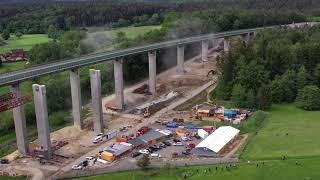 Fällung eines Brückenpfeilers an der A6 bei Unterrieden