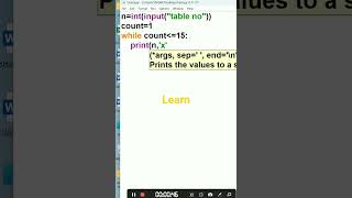 TABLE IN PYTHON//WHILE LOOP//PRINT//INCREMENTS