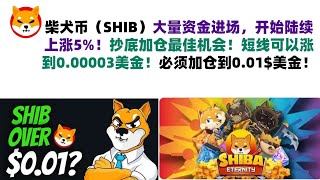 柴犬币（SHIB）大量资金进场，开始陆续上涨5%！抄底加仓最佳机会！短线可以涨到0.00003美金！必须加仓到0.01$美金！shib币|柴犬币|屎币行情分析！