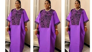 How To Cut and Sew This Beautiful Simple Kaftan with Stylish Neckline || Cutting and Stitching