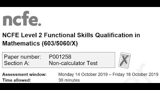 Functional Skills Maths L2 Oct 2019 NCFE Complete