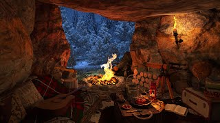 Sleep in a Cozy Snowy Cave | Winter Ambience with Bonfire Sounds and Snowfall Sounds for Deep Sleep