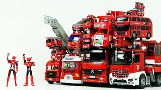 빨간 자동차 버스 장난감 미니특공대와 뽀로로 우주선 출동 놀이 Red Car and Bus Toys