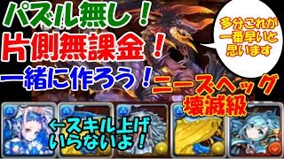 【パズドラ】片側無課金！？ パズル無し！ニーズヘッグ一緒に集めましょう！ ニーズヘッグ降臨 壊滅級  最速周回！ 極醒シェアト マルチ2パターン！