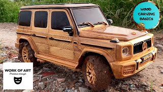 Hand Carved Wooden Sitting Elephant (Wood Carving - 2021 Mercedes-Benz G63 AMG - Woodworking Art)