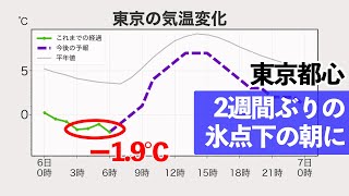 東京都心は2週間ぶりの氷点下の朝に