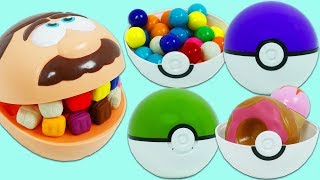Feeding Mr. Play Doh Head with Surprise Poke Balls and Visiting Dr. Drill N Fill Dentist!