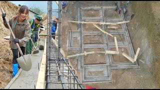 Pouring concrete for the foundation, a celebratory meal after completing the job.