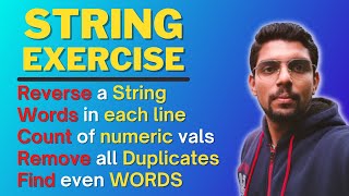 Reverse a string, Remove duplicates from string, Count words in each line | if else exercise Python