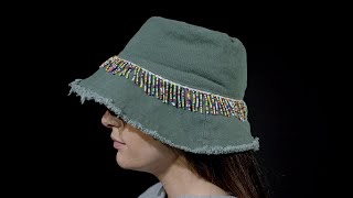 Badgley Mischka Woven Bucket Hat with Beaded Trim SKU: 9726323