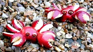 How To Make Apple Crabs - Fruit Carving Garnish - Sushi Garnish - Food Art Decoration
