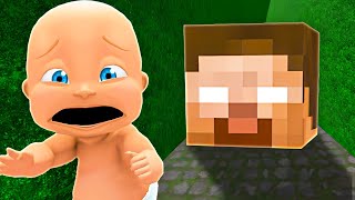 Baby Escapes EVIL MINECRAFT HEAD!