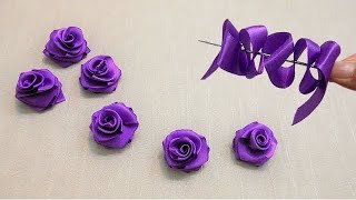 DIY Ribbon Flowers - How to Make Ribbon Roses - Amazing Ribbon Flower Trick -Easy Making with Needle