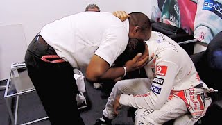 Lewis Hamilton and father crying