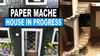 Cardboard and Paper Mache Dollhouse Under Construction Tour