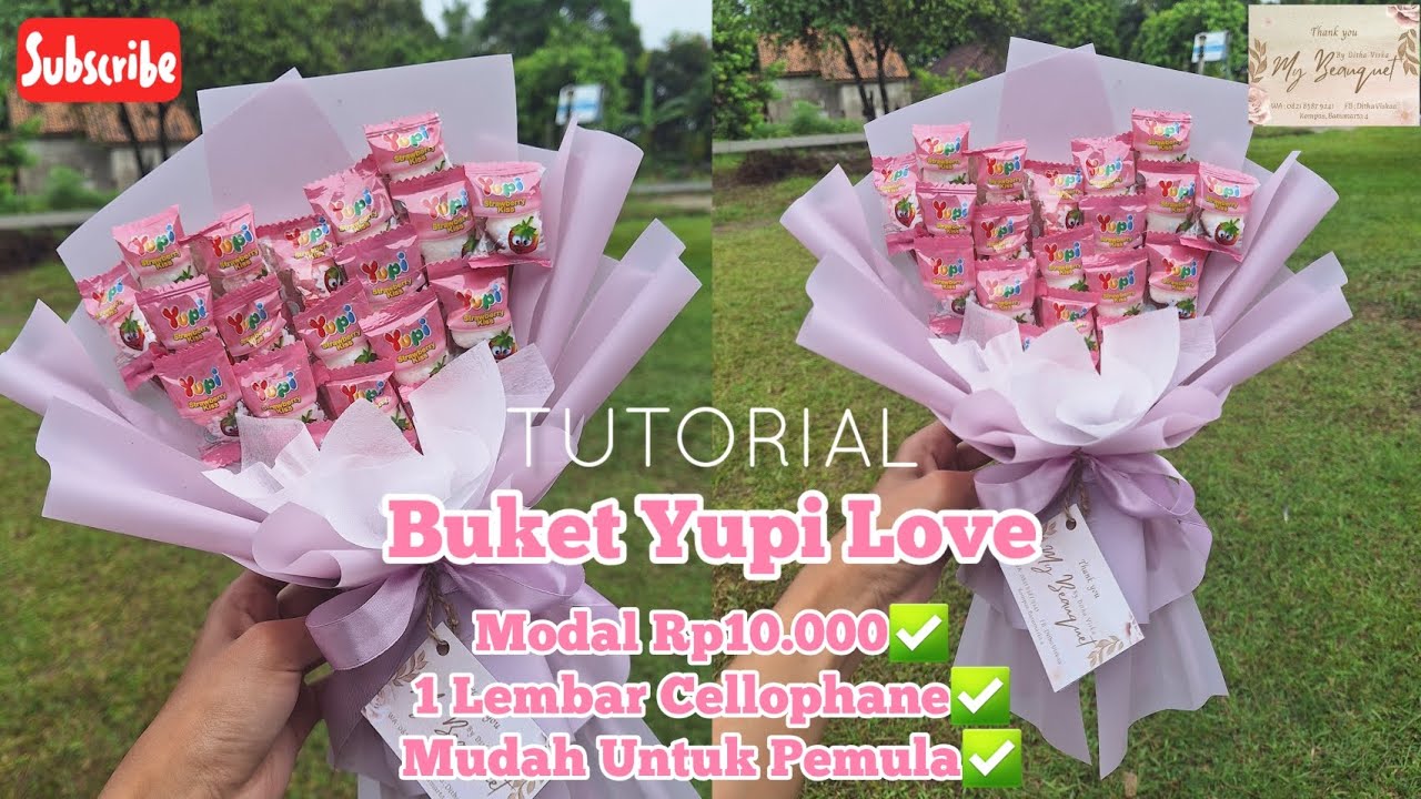 TUTORIAL BUKET YUPI LOVE 1 CELLOPHANE || MUDAH UTK PEMULA #buketsnack # ...