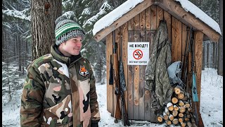 Охотничий домик в лесу. Идём с ночёвкой. Еда на костре в лесу. Добрые походы.