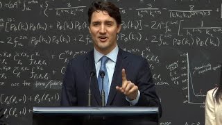 Canadian Prime Minister Justin Trudeau schools reporter on quantum computing during press conference