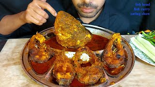 spicy big indian rohu fish handi masala curry big fish head spicy gravy salad eating show mukbang