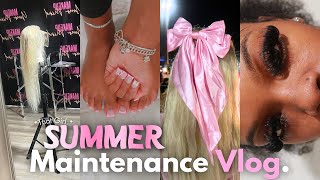 $500+ GIRLY SUMMER MAINTENANCE VLOG ♡ | blonde hair, nails, toes, brow threading, lashes, \u0026 more.